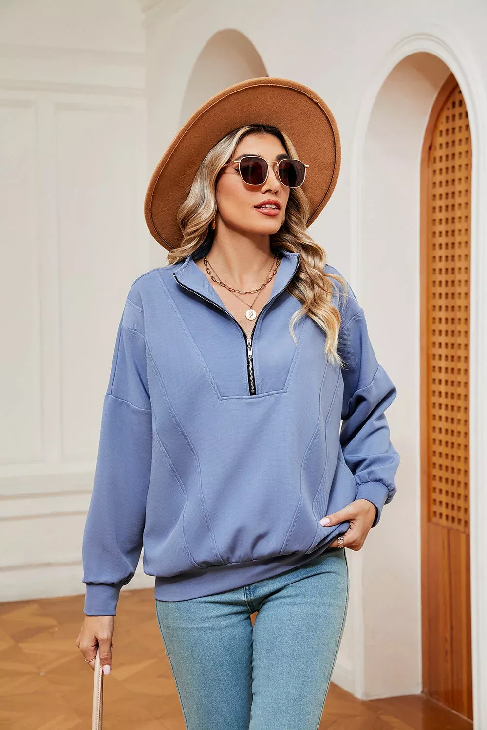 Half Zip Dropped Shoulder Sweatshirt